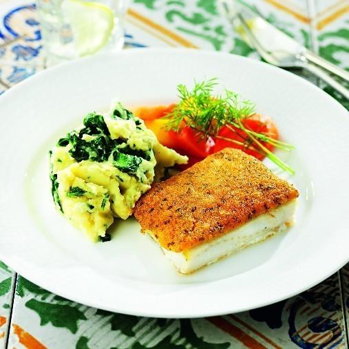 Fisk Bordelaise med spenatmos och morotsmix