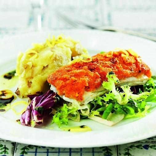 Överbakad sejfilé med potatis- och citronstomp