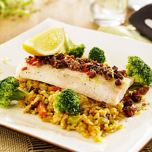 Russinfisk med chili och vetekornspilaff