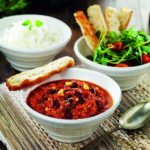 Spicy hot chili pot med Veggie färs