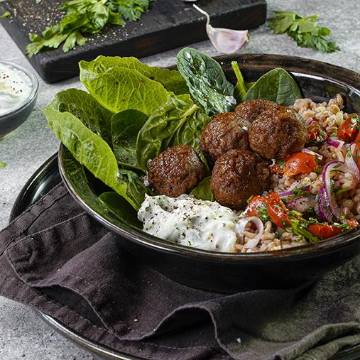 Vegobullar med matvete och tzatziki