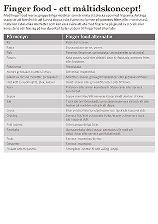 Fakta tabell finger foods ett måltidskoncept